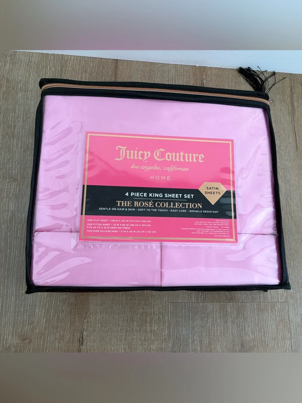 Juicy Couture Home King Satin Sheet Set Pink Rosé Collection - NWT
